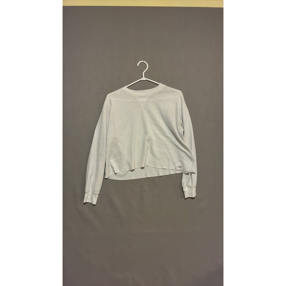 Hollister Must Have Collection White Waffle Knit Cropped Long Sleeve Top